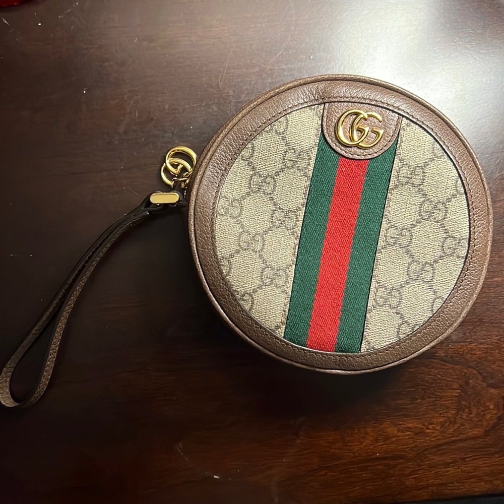 Leather GG print wristlet